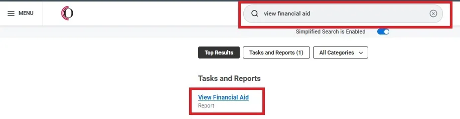 ou can also type view financial aid in the Search field and select View Financial Aid.