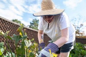 Owens student Letitia Hatch works in the Harvest Garden